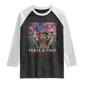 USA 250 Years Freedom Raglan Shirt Feral and Free Funny Raccoon Driking Beer 4th of July TS14 Black White Print Your Wear