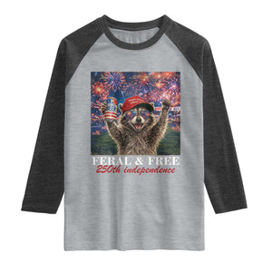 USA 250 Years Freedom Raglan Shirt Feral and Free Funny Raccoon Driking Beer 4th of July TS14 Heather Gray Heather Charcoal Print Your Wear