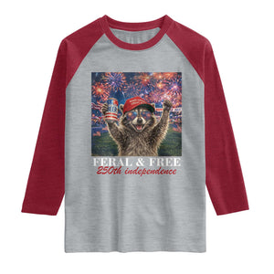 USA 250 Years Freedom Raglan Shirt Feral and Free Funny Raccoon Driking Beer 4th of July TS14 Heather Gray Heather Red Print Your Wear