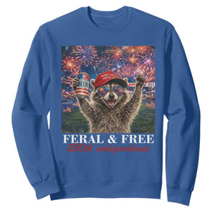 USA 250 Years Freedom Sweatshirt Feral and Free Funny Raccoon Driking Beer 4th of July TS14 Royal Blue Print Your Wear
