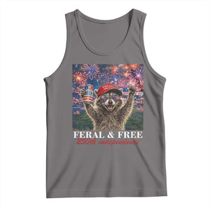 USA 250 Years Freedom Tank Top Feral and Free Funny Raccoon Driking Beer 4th of July TS14 Deep Heather Print Your Wear
