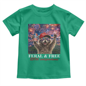 USA 250 Years Freedom Toddler T Shirt Feral and Free Funny Raccoon Driking Beer 4th of July TS14 Irish Green Print Your Wear