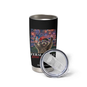USA 250 Years Freedom Tumbler Cup Feral and Free Funny Raccoon Driking Beer 4th of July TS14 Print Your Wear
