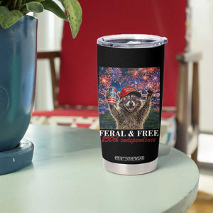 USA 250 Years Freedom Tumbler Cup Feral and Free Funny Raccoon Driking Beer 4th of July TS14 Print Your Wear