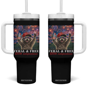 USA 250 Years Freedom Tumbler With Handle Feral and Free Funny Raccoon Driking Beer 4th of July TS14 One Size: 40 oz Black Print Your Wear