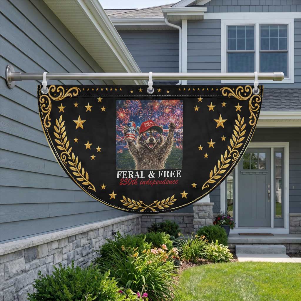 USA 250 Years Freedom Patriotic Fan Flag Feral and Free Funny Raccoon Driking Beer 4th of July