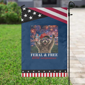 USA 250 Years Freedom Patriotic Garden Flag Feral and Free Funny Raccoon Driking Beer 4th of July TS14 Classic Blue Black Print Your Wear