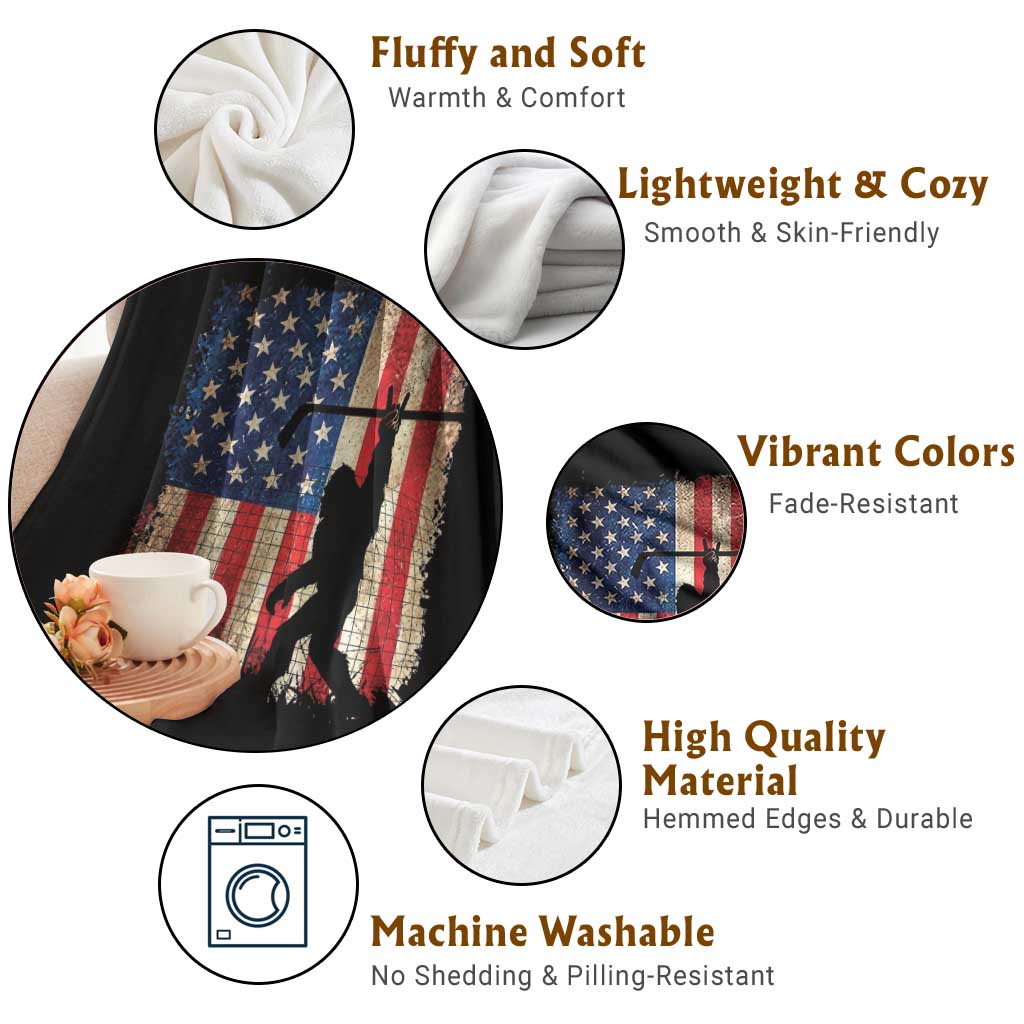 USA Hockey Bigfoot Throw Blanket Patriotic Sasquatch American Flag 4th of July TS14 Print Your Wear