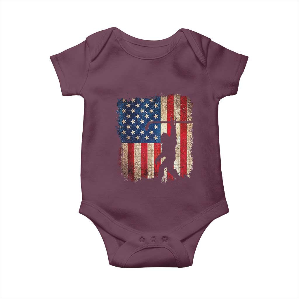 USA Hockey Bigfoot Baby Onesie Patriotic Sasquatch American Flag 4th of July TS14 Maroon Print Your Wear