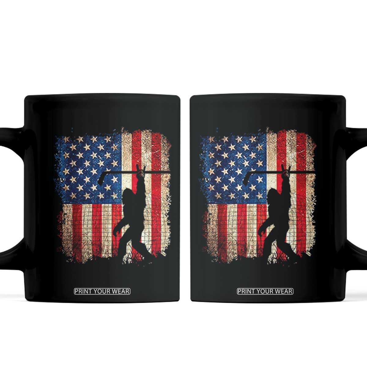USA Hockey Bigfoot Coffee Mug Patriotic Sasquatch American Flag 4th of July TS14 Black Print Your Wear