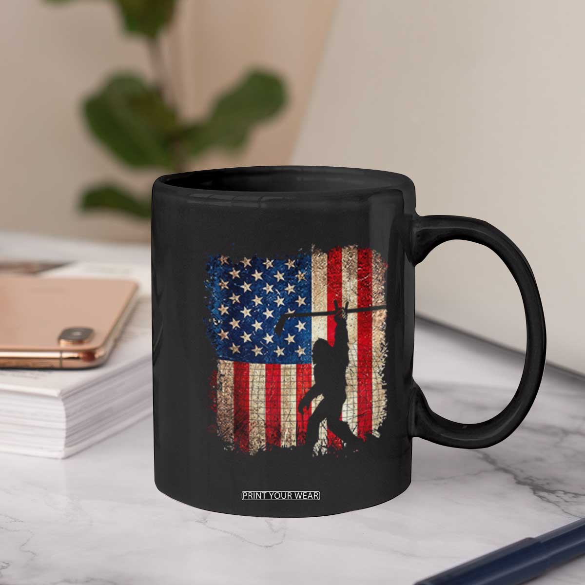 USA Hockey Bigfoot Coffee Mug Patriotic Sasquatch American Flag 4th of July TS14 Print Your Wear