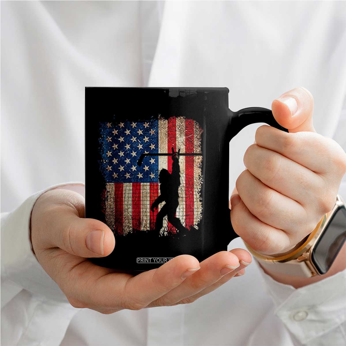 USA Hockey Bigfoot Coffee Mug Patriotic Sasquatch American Flag 4th of July TS14 Print Your Wear