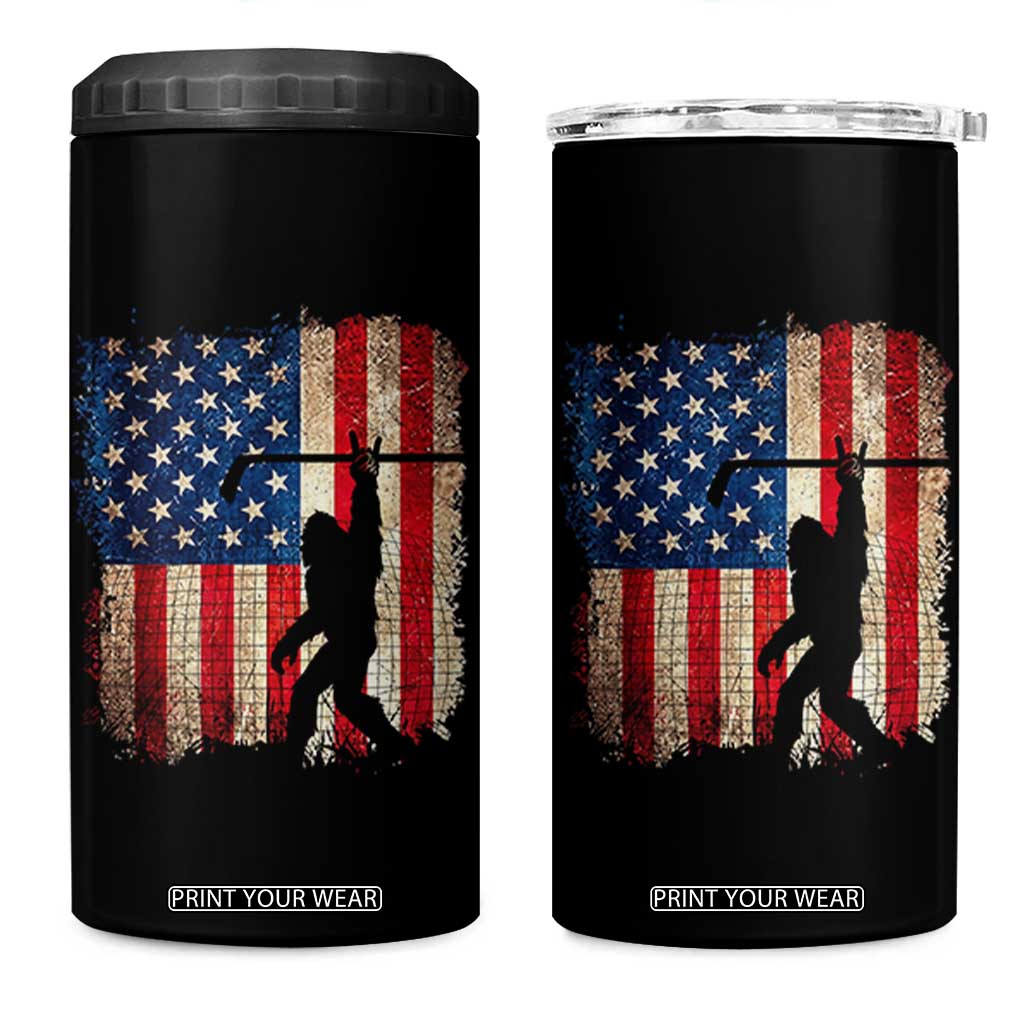 USA Hockey Bigfoot 4 in 1 Can Cooler Tumbler Patriotic Sasquatch American Flag 4th of July TS14 One Size: 16 oz Black Print Your Wear