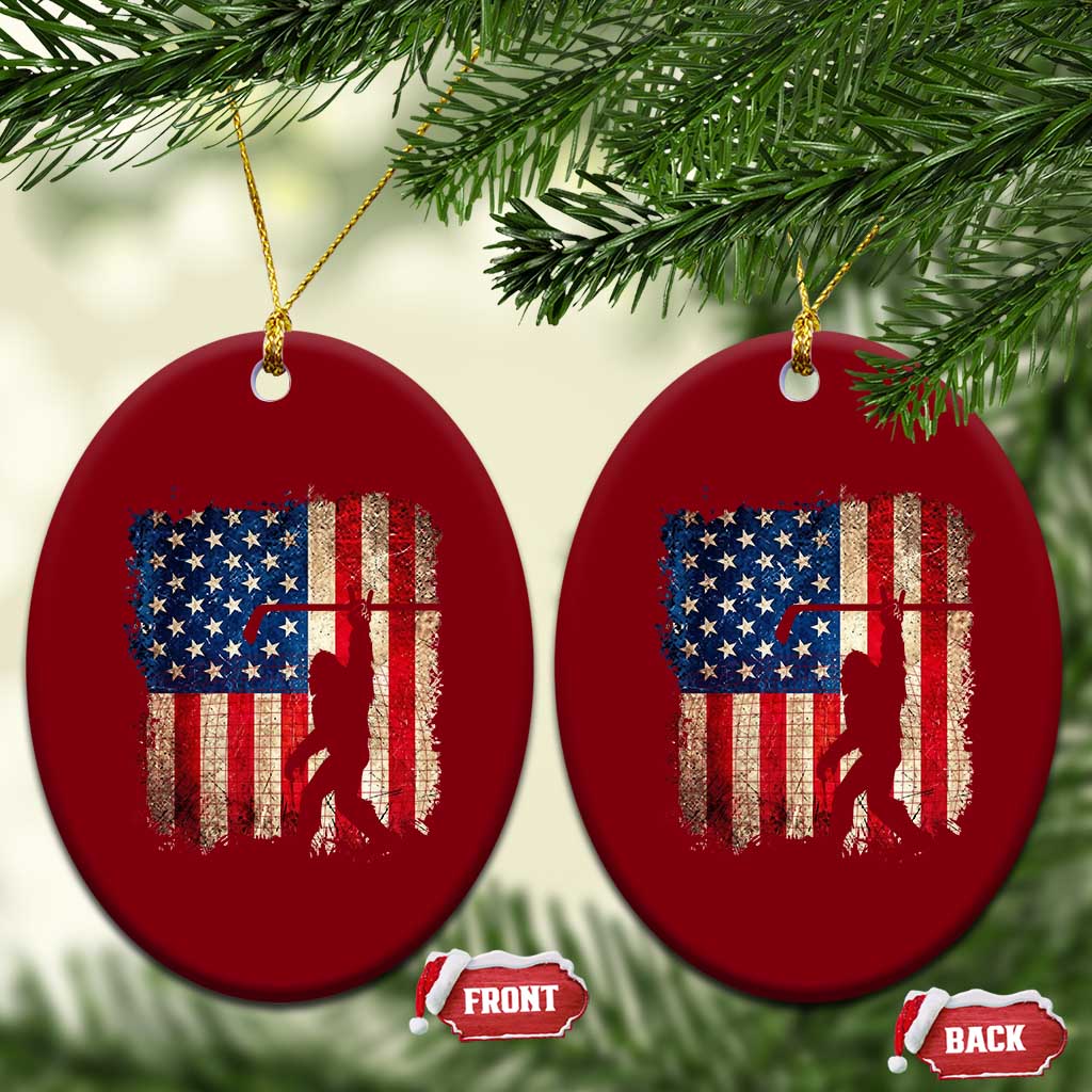 USA Hockey Bigfoot Ceramic Ornament Patriotic Sasquatch American Flag 4th of July TS14 Print Your Wear