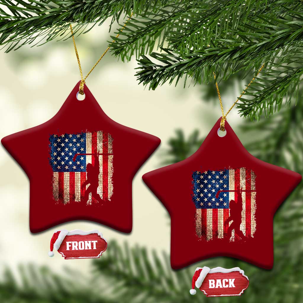 USA Hockey Bigfoot Ceramic Ornament Patriotic Sasquatch American Flag 4th of July TS14 Print Your Wear