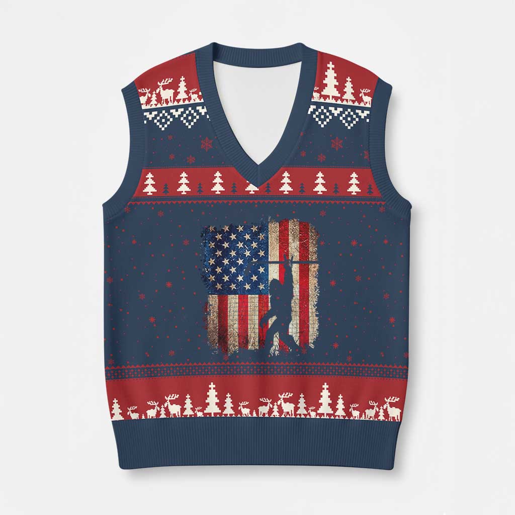 USA Hockey Bigfoot V-Neck Knit Sweater Vest Patriotic Sasquatch American Flag 4th of July TS14 Navy Red Print Your Wear