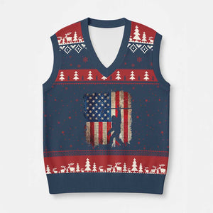 USA Hockey Bigfoot V-Neck Knit Sweater Vest Patriotic Sasquatch American Flag 4th of July TS14 Navy Red Print Your Wear