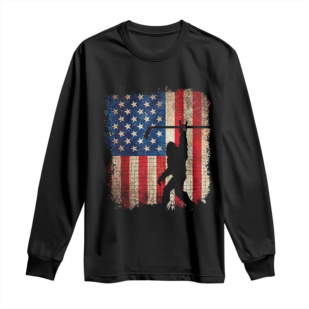 USA Hockey Bigfoot Long Sleeve Shirt Patriotic Sasquatch American Flag 4th of July TS14 Black Print Your Wear