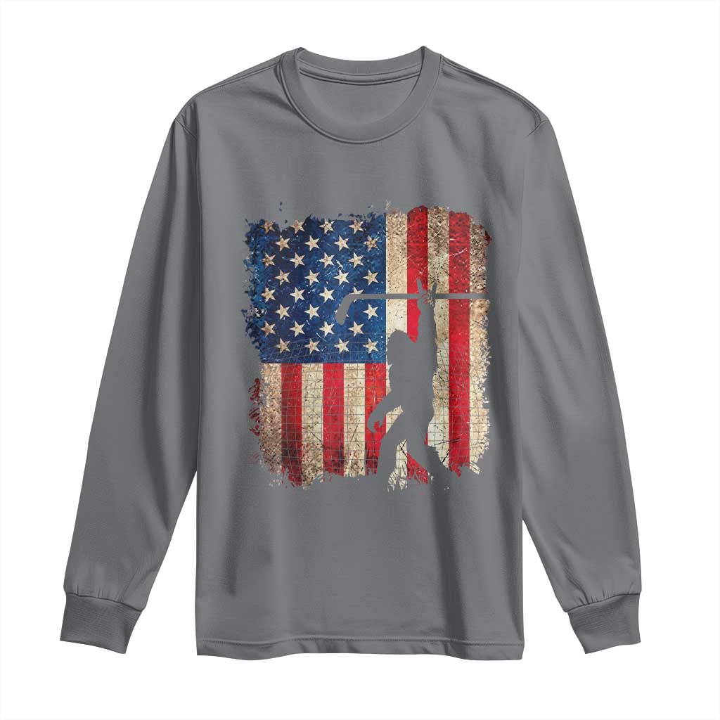 USA Hockey Bigfoot Long Sleeve Shirt Patriotic Sasquatch American Flag 4th of July TS14 Charcoal Print Your Wear