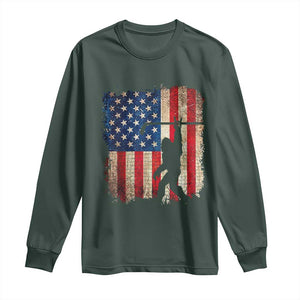 USA Hockey Bigfoot Long Sleeve Shirt Patriotic Sasquatch American Flag 4th of July TS14 Dark Forest Green Print Your Wear