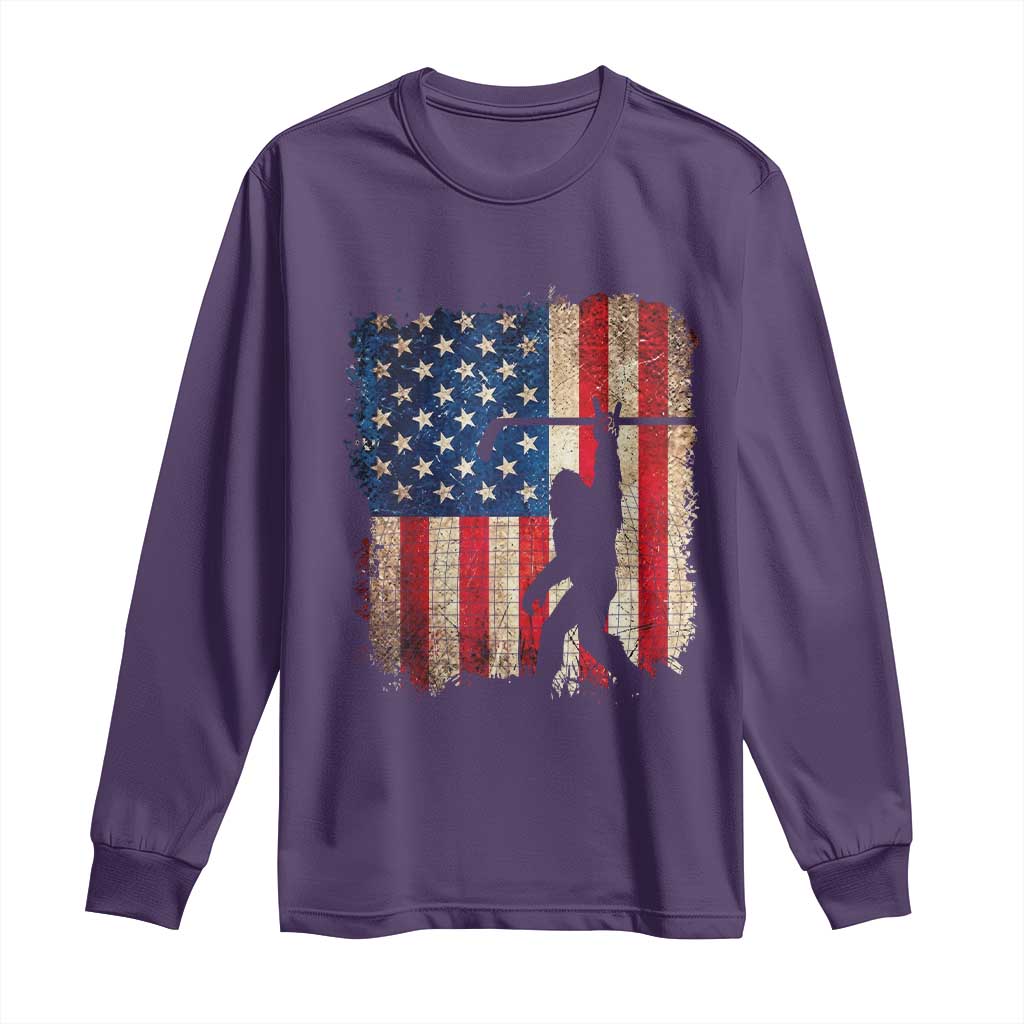 USA Hockey Bigfoot Long Sleeve Shirt Patriotic Sasquatch American Flag 4th of July TS14 Purple Print Your Wear