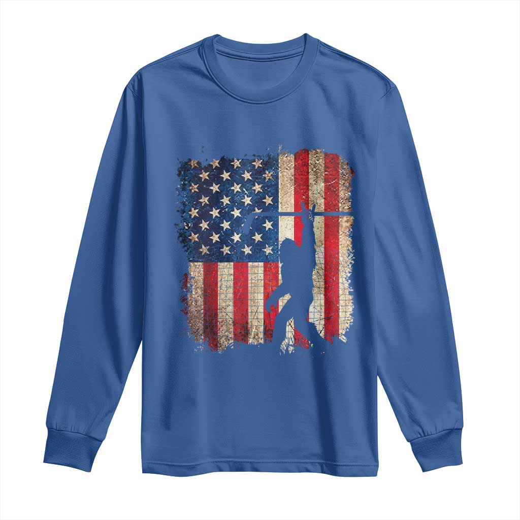 USA Hockey Bigfoot Long Sleeve Shirt Patriotic Sasquatch American Flag 4th of July TS14 Royal Blue Print Your Wear