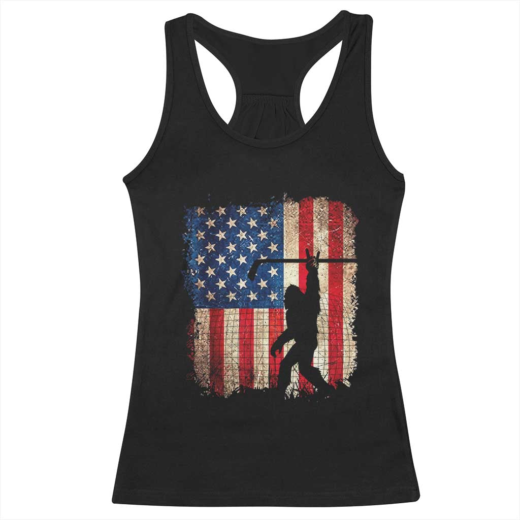 USA Hockey Bigfoot Racerback Tank Top Patriotic Sasquatch American Flag 4th of July TS14 Black Print Your Wear