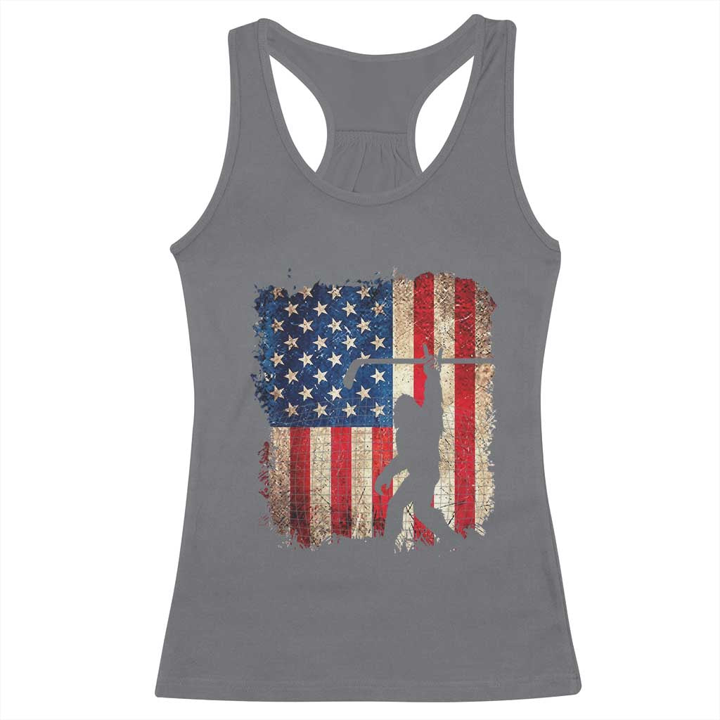 USA Hockey Bigfoot Racerback Tank Top Patriotic Sasquatch American Flag 4th of July TS14 Charcoal Print Your Wear