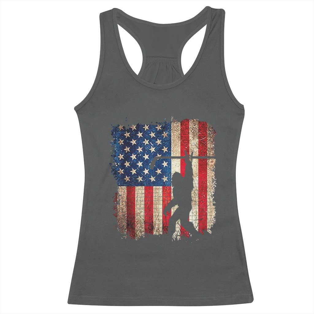 USA Hockey Bigfoot Racerback Tank Top Patriotic Sasquatch American Flag 4th of July TS14 Dark Heather Print Your Wear
