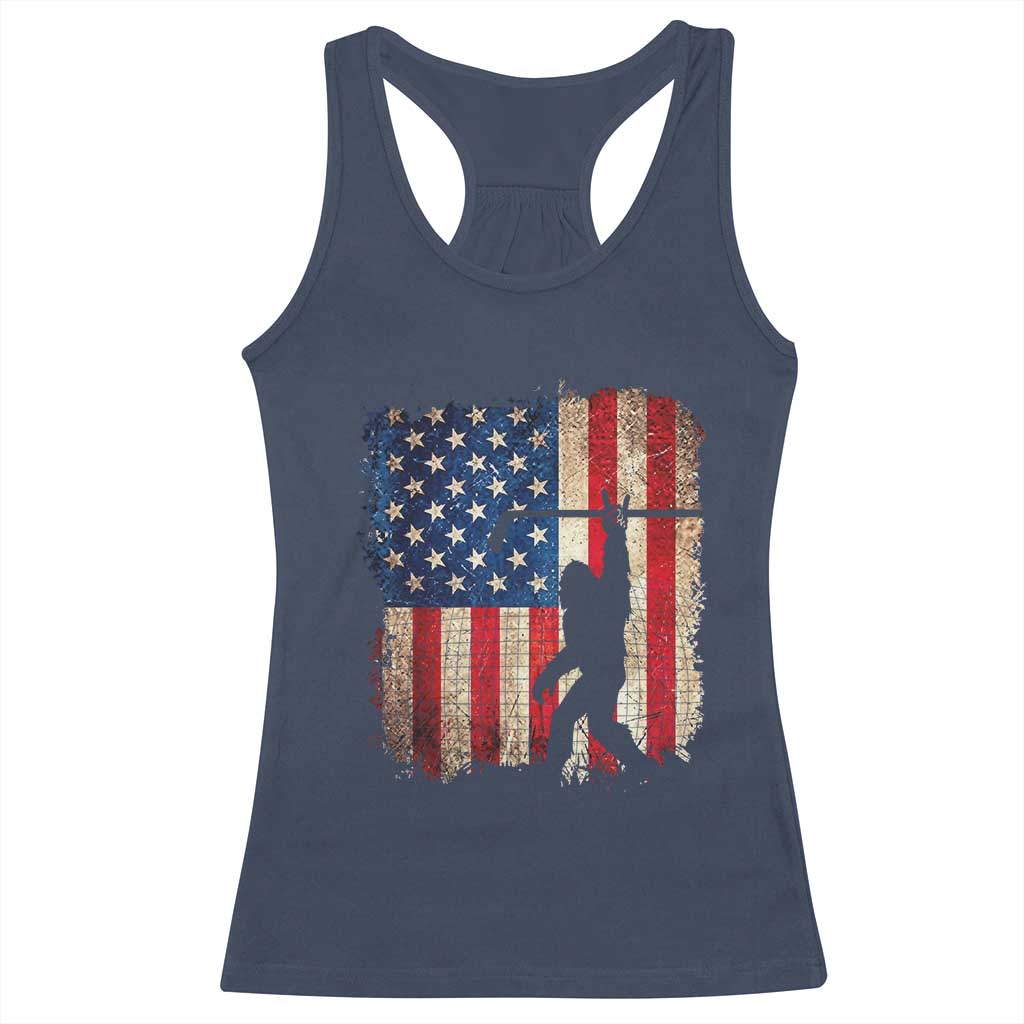 USA Hockey Bigfoot Racerback Tank Top Patriotic Sasquatch American Flag 4th of July TS14 Navy Print Your Wear