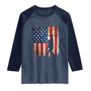 USA Hockey Bigfoot Raglan Shirt Patriotic Sasquatch American Flag 4th of July TS14 Heather Denim Navy Print Your Wear