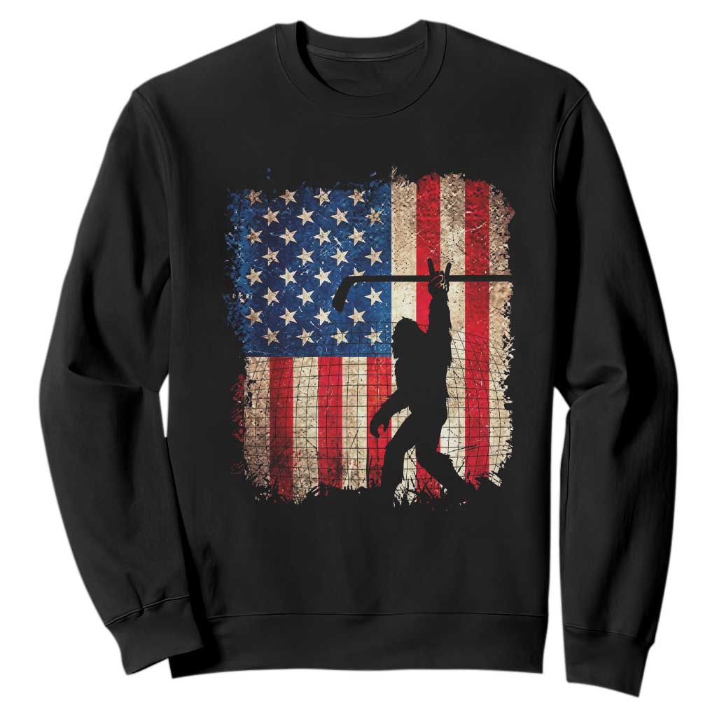 USA Hockey Bigfoot Sweatshirt Patriotic Sasquatch American Flag 4th of July TS14 Black Print Your Wear