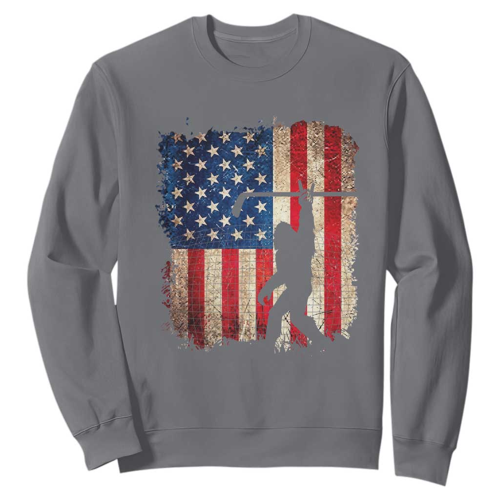 USA Hockey Bigfoot Sweatshirt Patriotic Sasquatch American Flag 4th of July TS14 Charcoal Print Your Wear