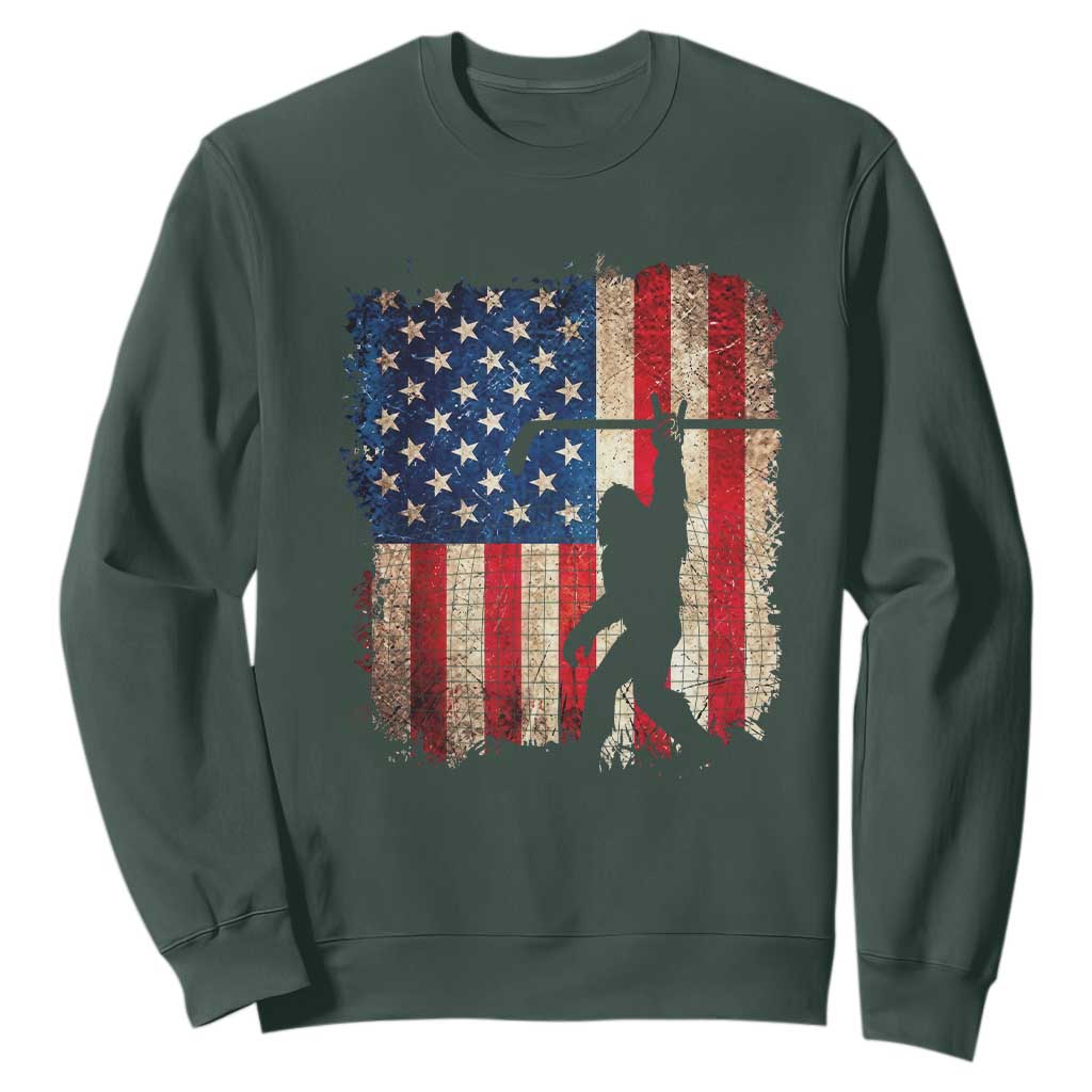 USA Hockey Bigfoot Sweatshirt Patriotic Sasquatch American Flag 4th of July TS14 Dark Forest Green Print Your Wear