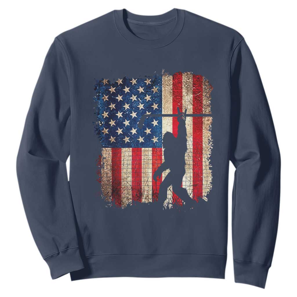 USA Hockey Bigfoot Sweatshirt Patriotic Sasquatch American Flag 4th of July TS14 Navy Print Your Wear