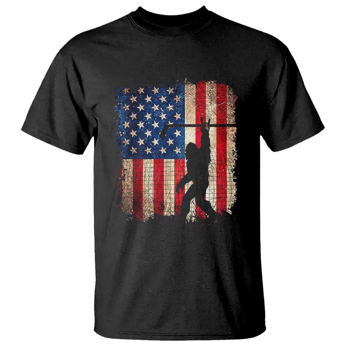 USA Hockey Bigfoot T Shirt Patriotic Sasquatch American Flag 4th of July TS14 Black Print Your Wear