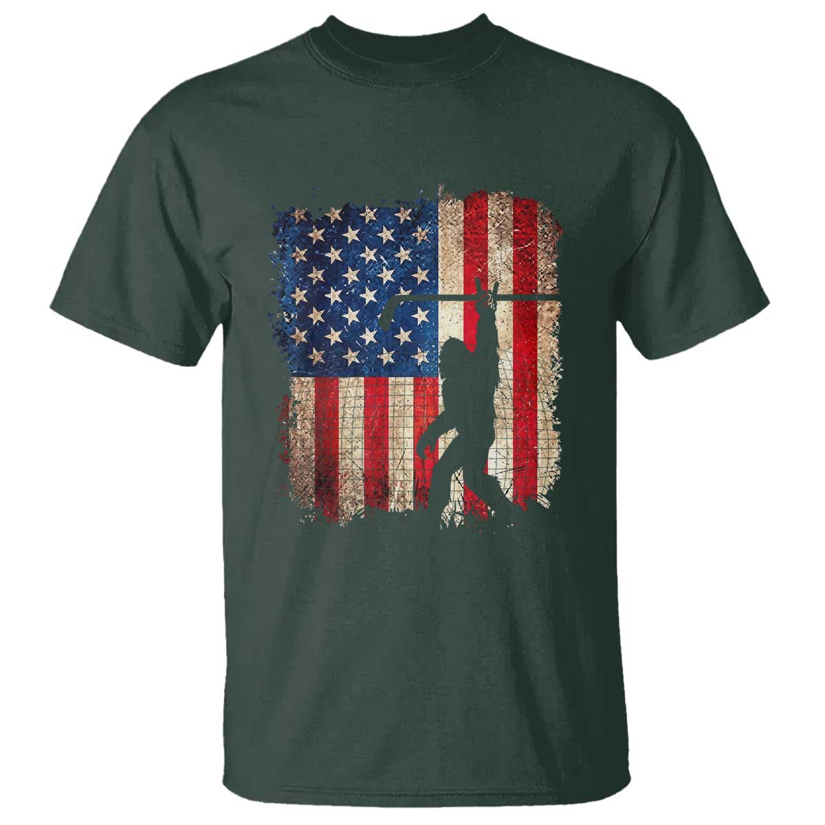 USA Hockey Bigfoot T Shirt Patriotic Sasquatch American Flag 4th of July TS14 Dark Forest Green Print Your Wear