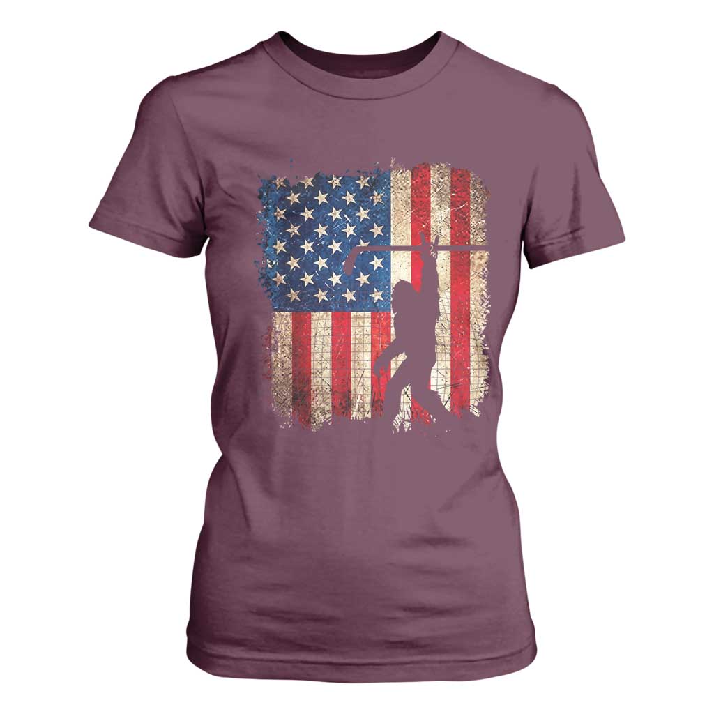 USA Hockey Bigfoot T Shirt For Women Patriotic Sasquatch American Flag 4th of July TS14 Maroon Print Your Wear