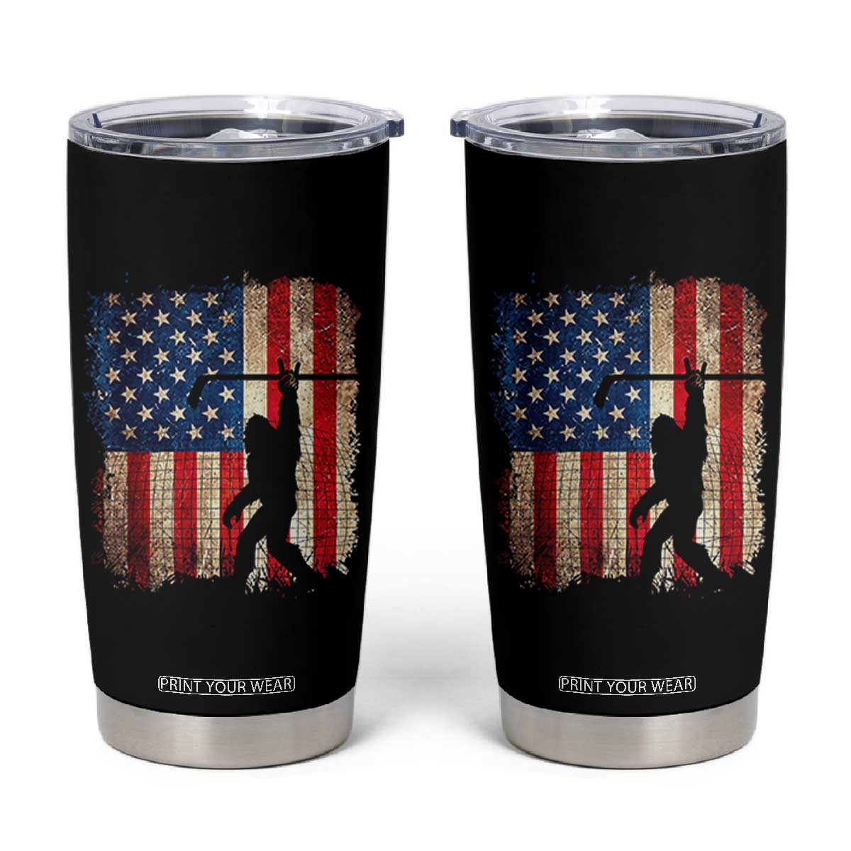 USA Hockey Bigfoot Tumbler Cup Patriotic Sasquatch American Flag 4th of July TS14 Black Print Your Wear