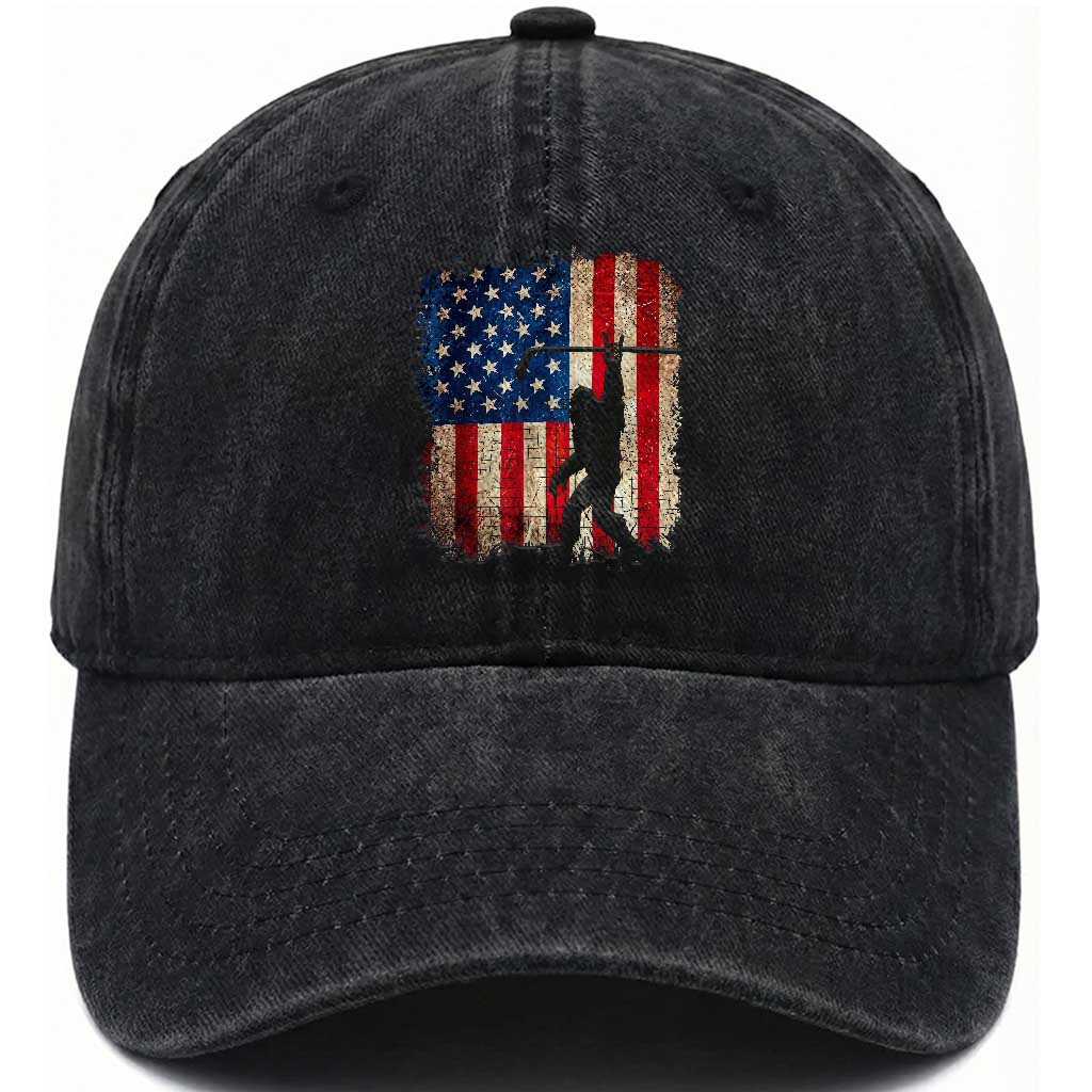 USA Hockey Bigfoot Washed Cotton Baseball Cap Patriotic Sasquatch American Flag 4th of July TS14 Print Your Wear