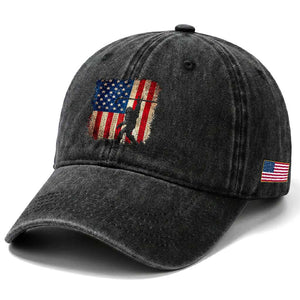 USA Hockey Bigfoot Washed Cotton Baseball Cap Patriotic Sasquatch American Flag 4th of July TS14 Print Your Wear