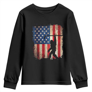 USA Hockey Bigfoot Youth Sweatshirt Patriotic Sasquatch American Flag 4th of July TS14 Black Print Your Wear