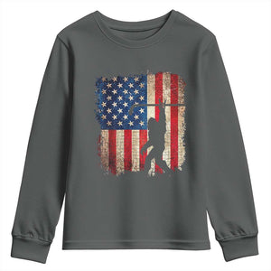 USA Hockey Bigfoot Youth Sweatshirt Patriotic Sasquatch American Flag 4th of July TS14 Dark Heather Print Your Wear