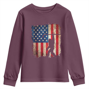 USA Hockey Bigfoot Youth Sweatshirt Patriotic Sasquatch American Flag 4th of July TS14 Maroon Print Your Wear