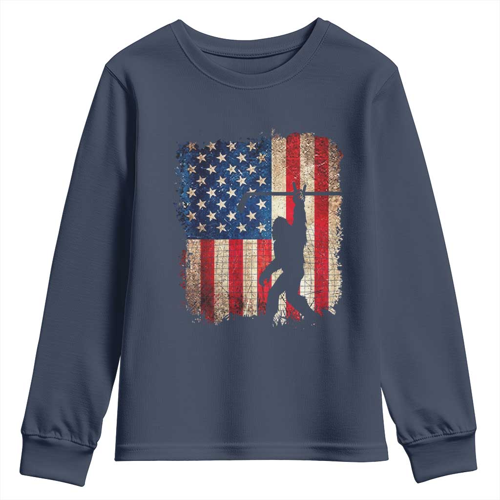 USA Hockey Bigfoot Youth Sweatshirt Patriotic Sasquatch American Flag 4th of July TS14 Navy Print Your Wear
