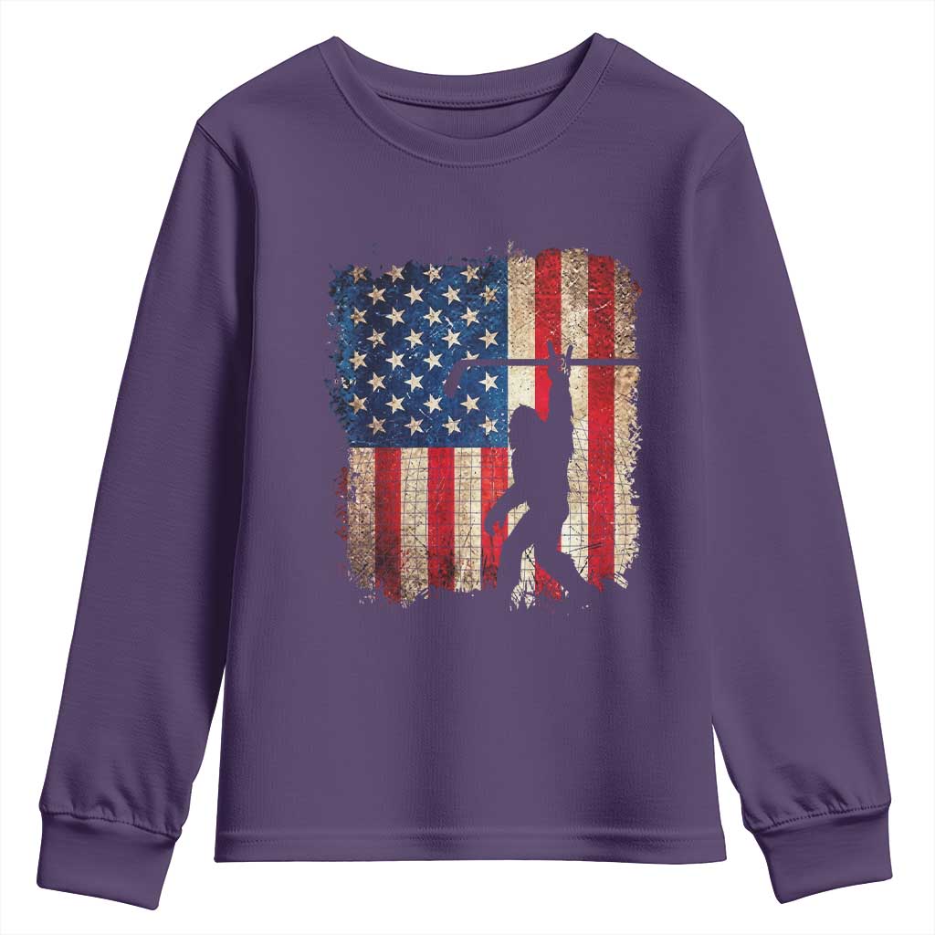 USA Hockey Bigfoot Youth Sweatshirt Patriotic Sasquatch American Flag 4th of July TS14 Purple Print Your Wear