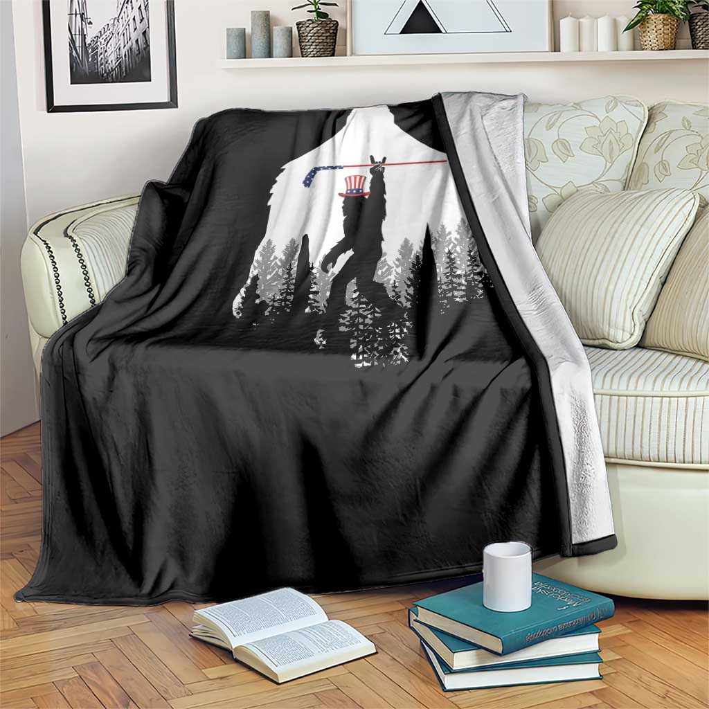 Bigfoot USA Ice Hockey 4th of July Throw Blanket Funny Sasquatch Patriotic American Flag TS14 Print Your Wear