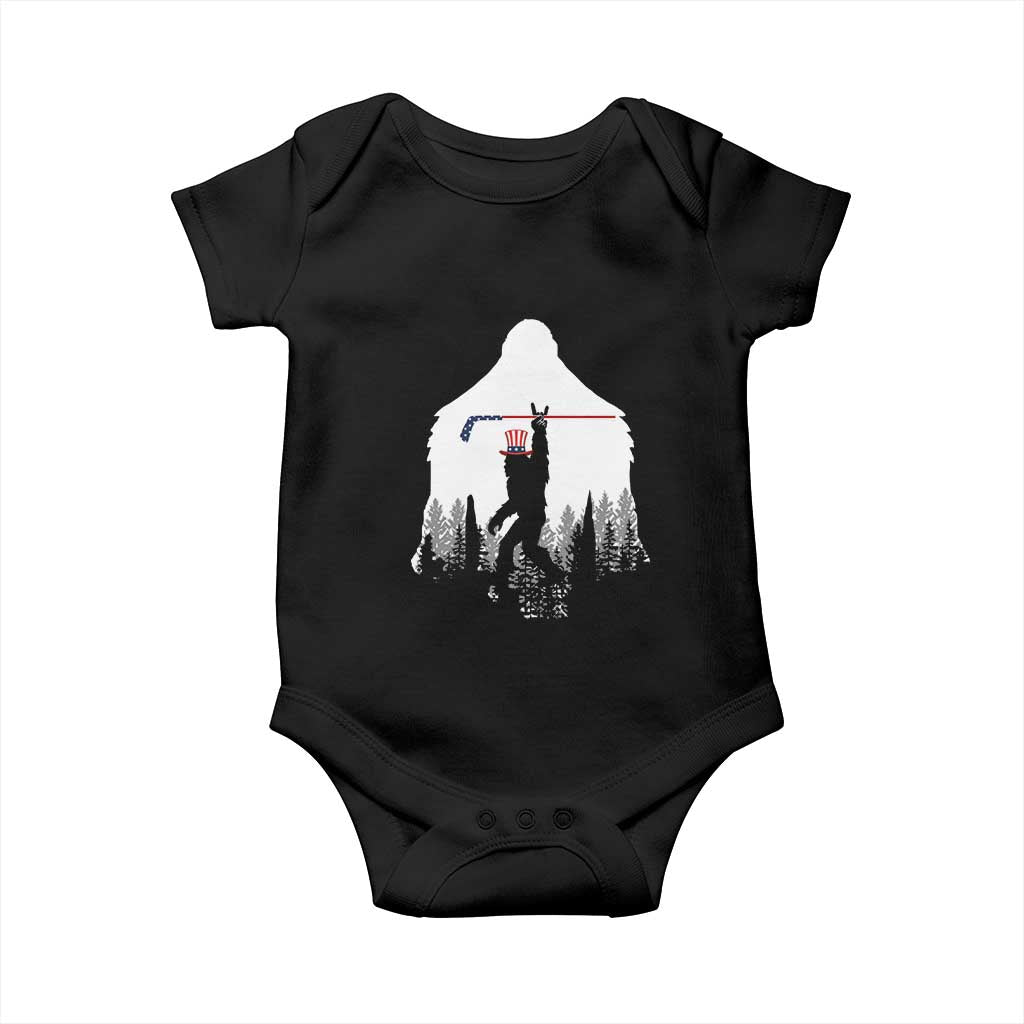 Bigfoot USA Ice Hockey 4th of July Baby Onesie Funny Sasquatch Patriotic American Flag TS14 Black Print Your Wear
