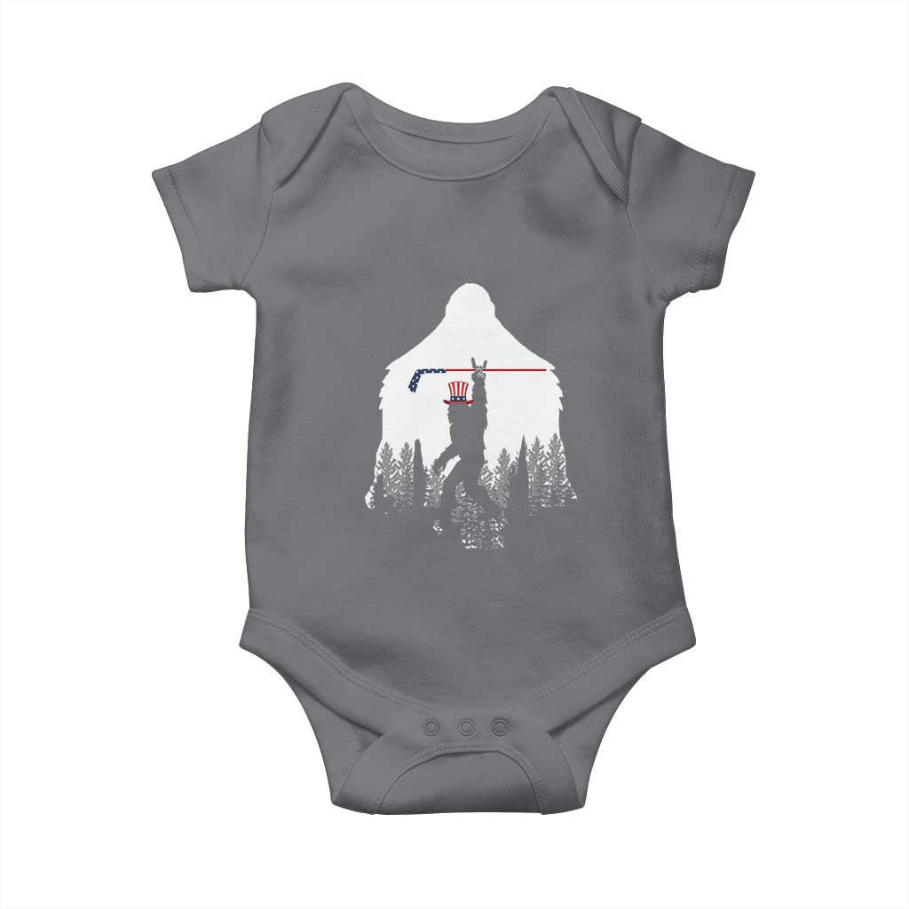 Bigfoot USA Ice Hockey 4th of July Baby Onesie Funny Sasquatch Patriotic American Flag TS14 Charcoal Print Your Wear