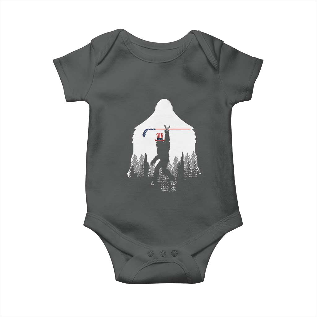 Bigfoot USA Ice Hockey 4th of July Baby Onesie Funny Sasquatch Patriotic American Flag TS14 Dark Heather Print Your Wear